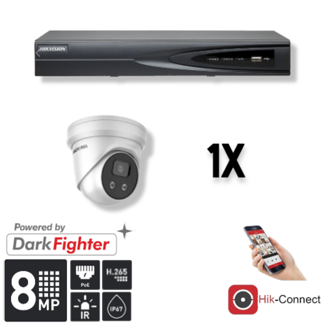 Set 1x Turret 8MP + Recorder & Bekabeling