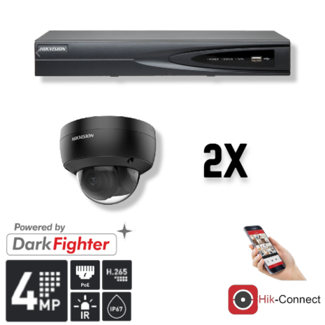 Set 2x Dome 4MP + Recorder & Bekabeling
