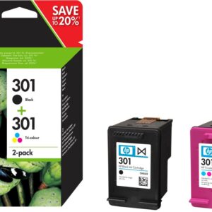 HP 301 originele zwarte/drie-kleuren inktcartridges, 2-pack