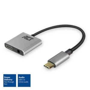 ACT AC7005 USB-C naar 3,5mm jack audio adapter en PD pass through