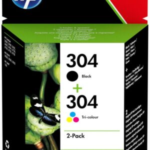 HP 304 originele zwarte/drie-kleuren inktcartridges, 2-pack